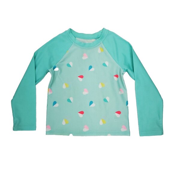Cat & Jack Rash Guard Toddler Girls 4T Aqua Green Hearts UV\UPF Long Sleeve - Picture 1 of 5